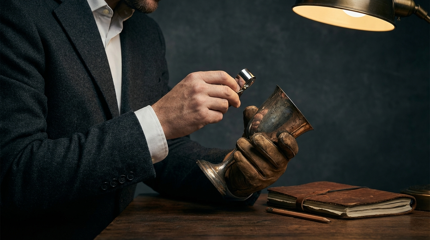 Appraiser examining an antique item