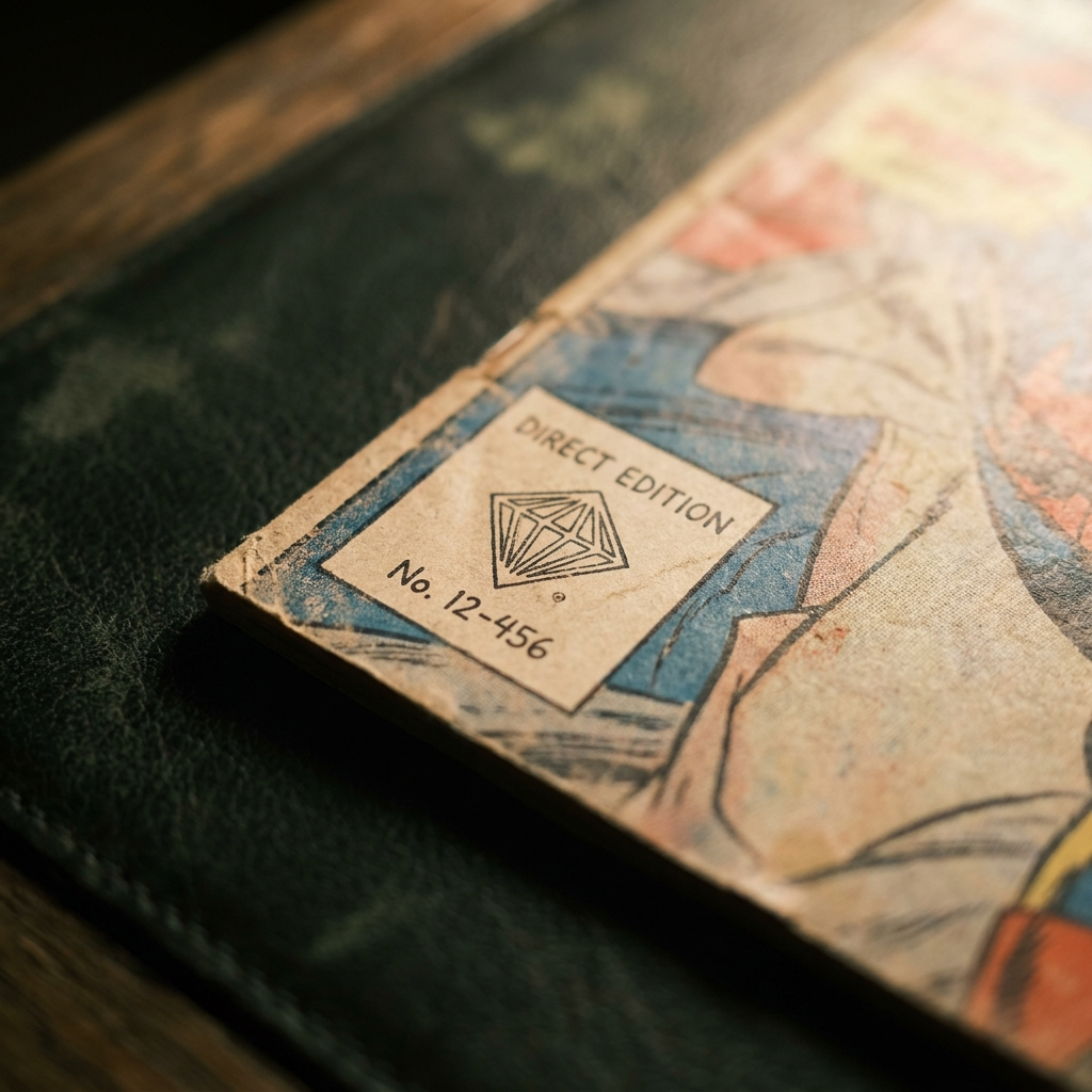 Lower corner of a comic cover showing a publisher logo in the box instead of a barcode, marking a direct edition
