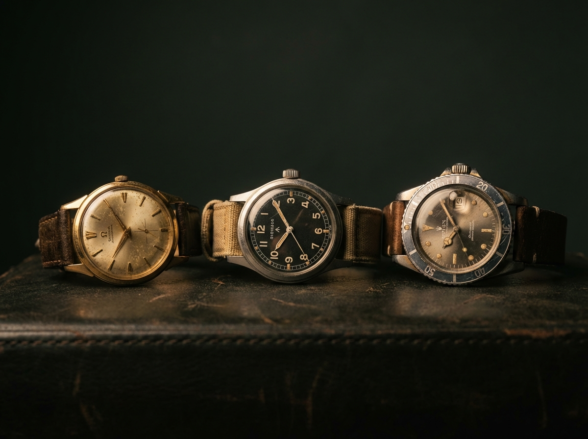 Vintage watches on a collector's desk