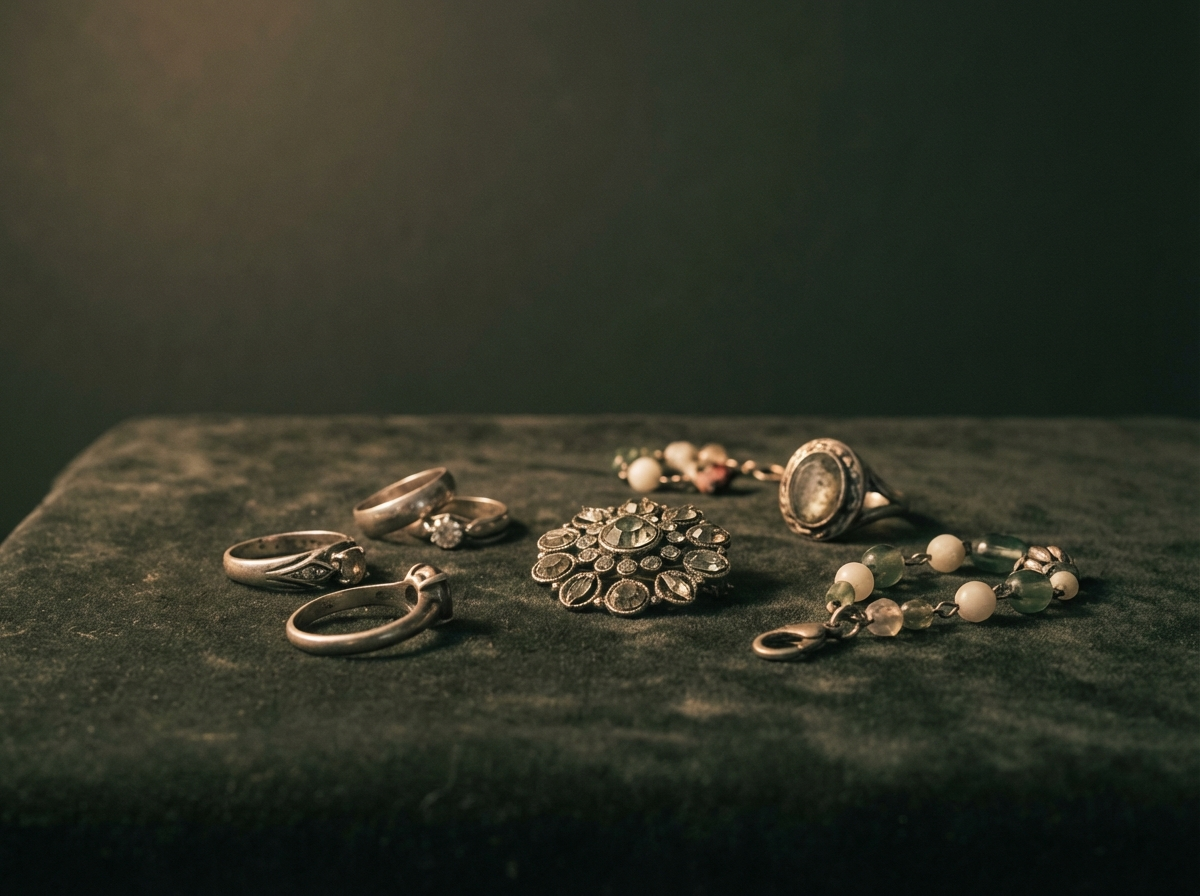 Estate sale jewelry sorted by value and material