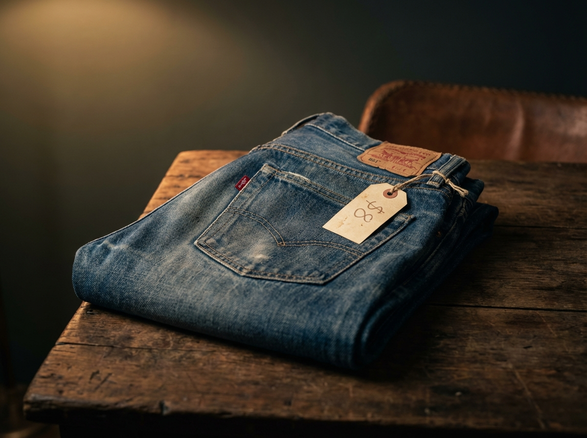 Vintage Levi's denim on a thrift store rack