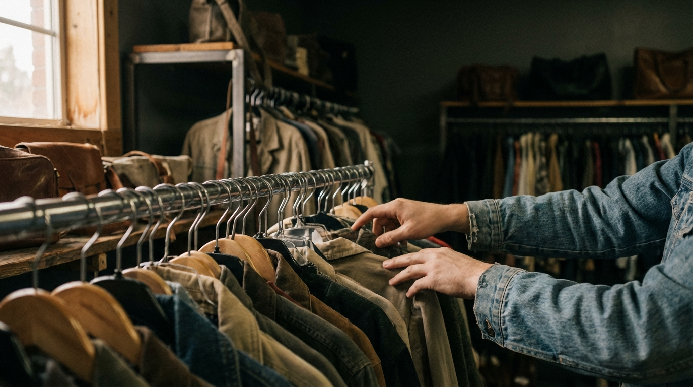 Thrift store rack illustration